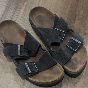 Birkenstock Black Suede Buckle Sandals